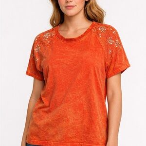 DG2 by Diane Gilman Orange Embellished Short Sleeve Tee